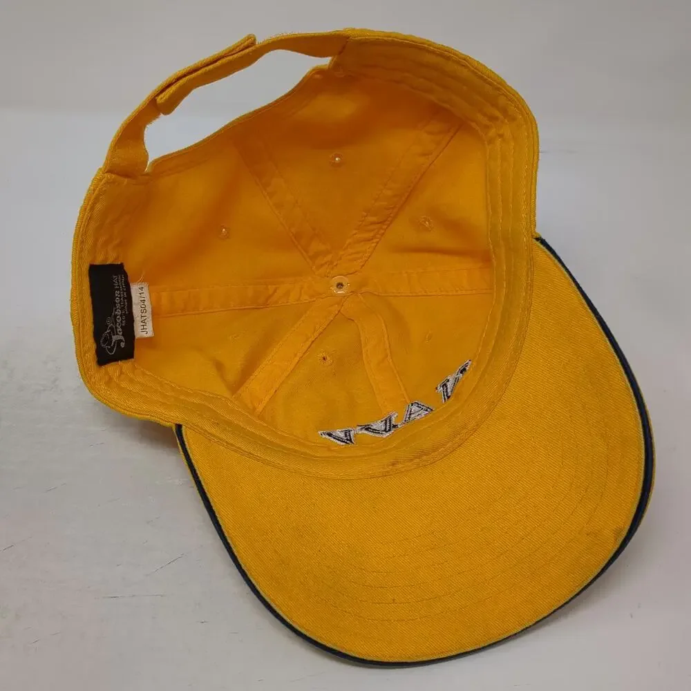 Jacobson Hat Baseball Cap Yellow One Size NAVY Embroidered Sandwich Brim Strap